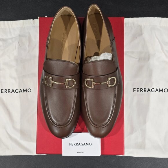 $950- FERRAGAMO Men\'s Ginmvit Corsaro Horsebit Collapsible Leather Loafers- RARE
